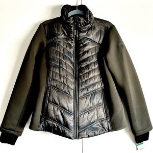 MICHAEL KORS Women's Light Puffer Jacket In Dark Green Camo Size L NWT